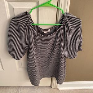 Loft Black Striped Puff Sleeve Top